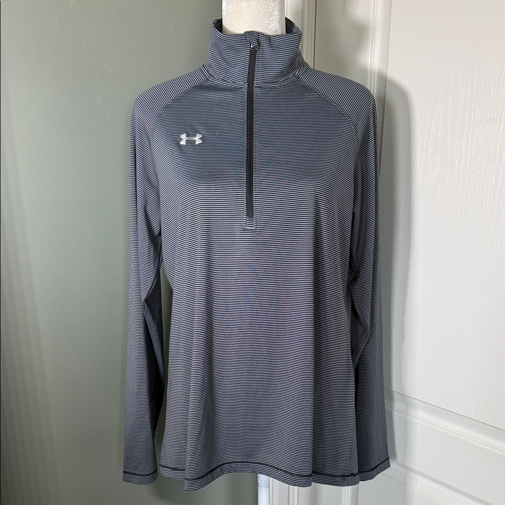 Under Armour HeatGear Striped 1/4 Zip Pullover Athletic Top LG